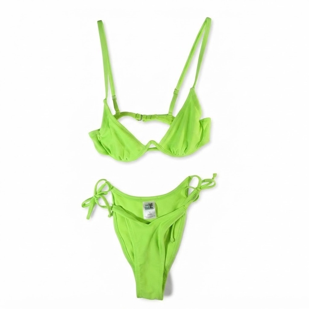 Xhilaration Womens Neon Lime Green Bikini Set Underwire Top S Side Tie Bottom XS